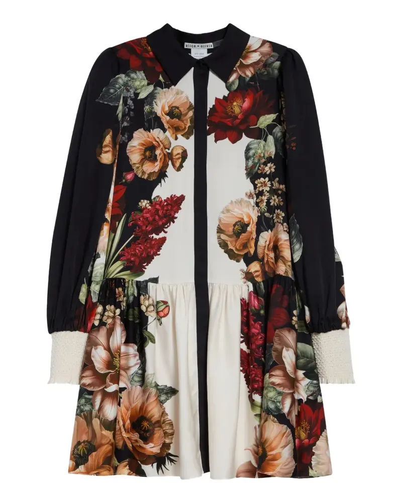 Alice + Olivia floral-print smocked-cuff mini dress - Weiß Weiß