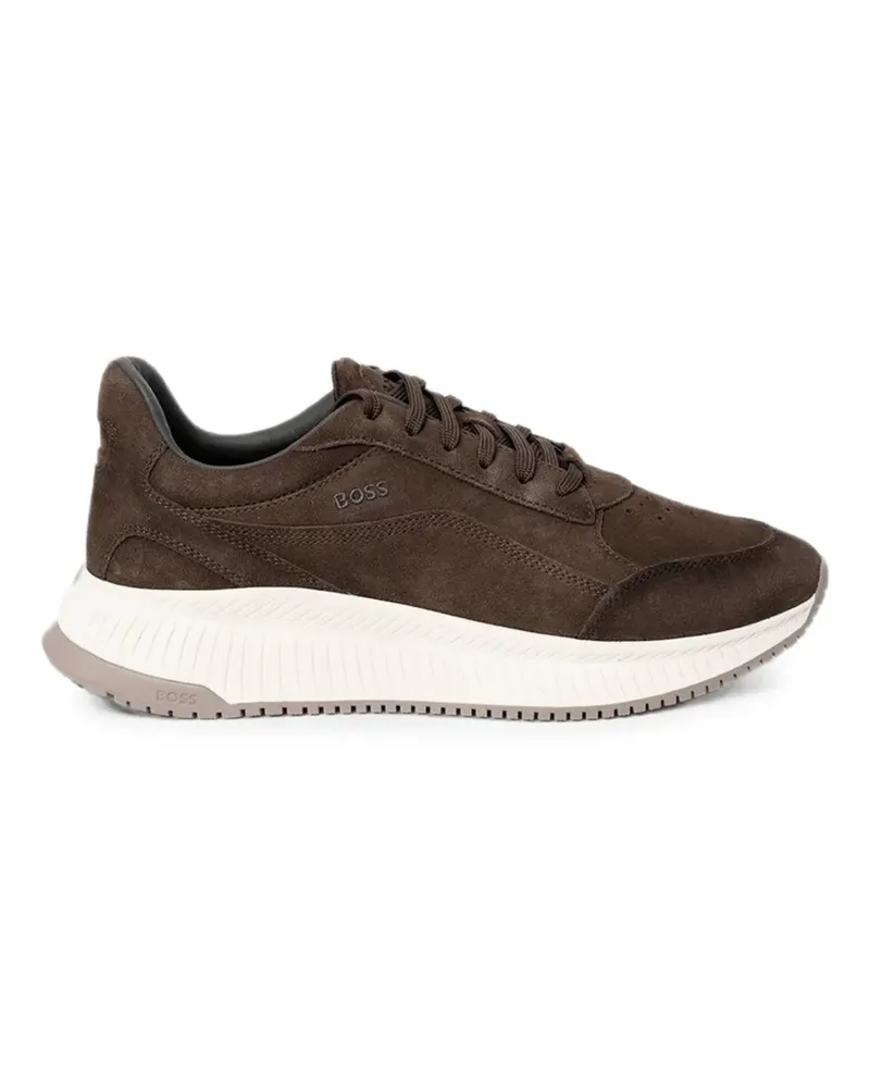 HUGO BOSS perforated-detail suede sneakers - Braun Braun