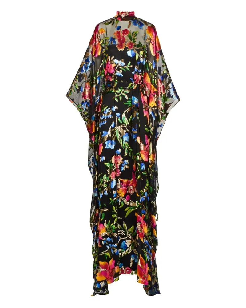 Taller Marmo Theda Maxi-Kaftan mit Blumenmuster - Schwarz Schwarz