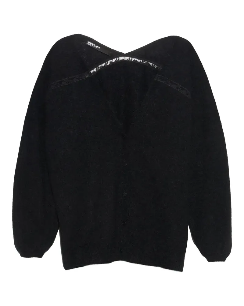 BIMBA Y LOLA Cardigan aus schwarzer Mohairwolle und Spitze Schwarz