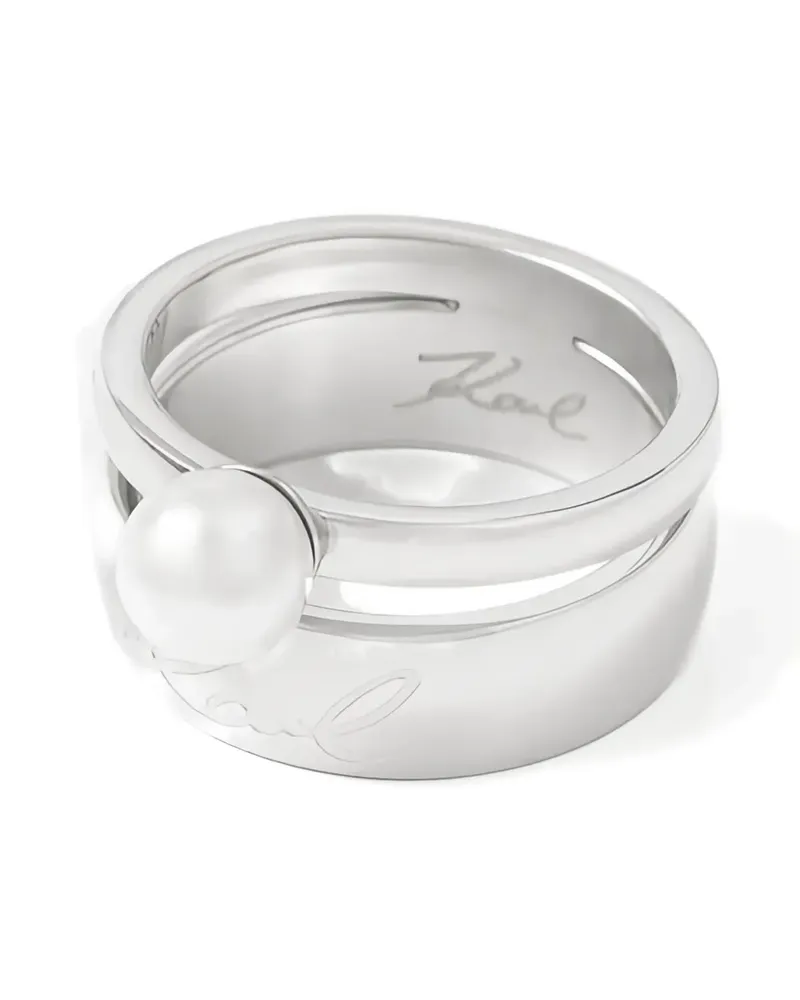 Karl Lagerfeld logo-engraved pearl ring - Silber Silber