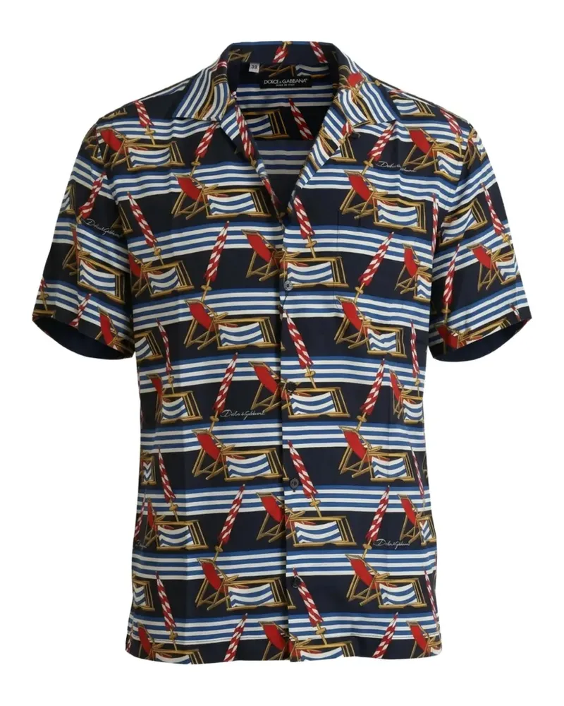 Dolce & Gabbana Kurzärmeliges Hemd mit Strandstuhl-Print - Blau Blau