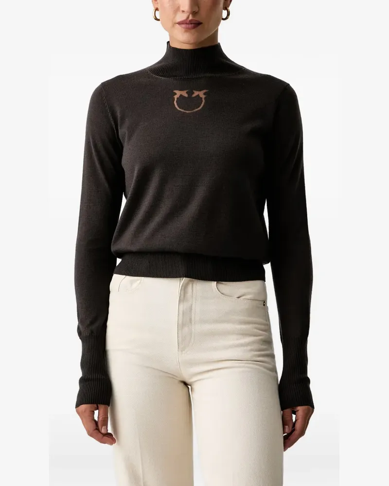 Pinko Love Birds-motif mock-neck sweater - Braun Braun