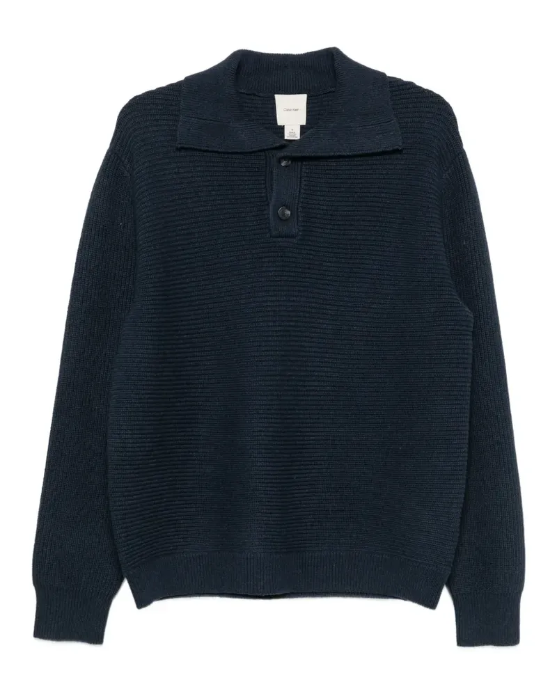 Calvin Klein Gerippter Pullover mit Polokragen - Blau Blau