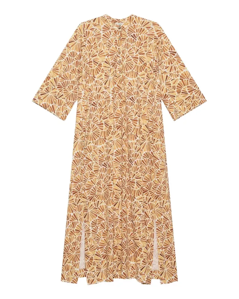 Maliparmi fan-print side-slit midi dress - Gelb Gelb