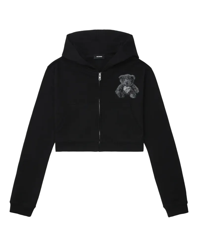 WE 11 DONE Kapuzenjacke mit Teddy-Print - Schwarz Schwarz