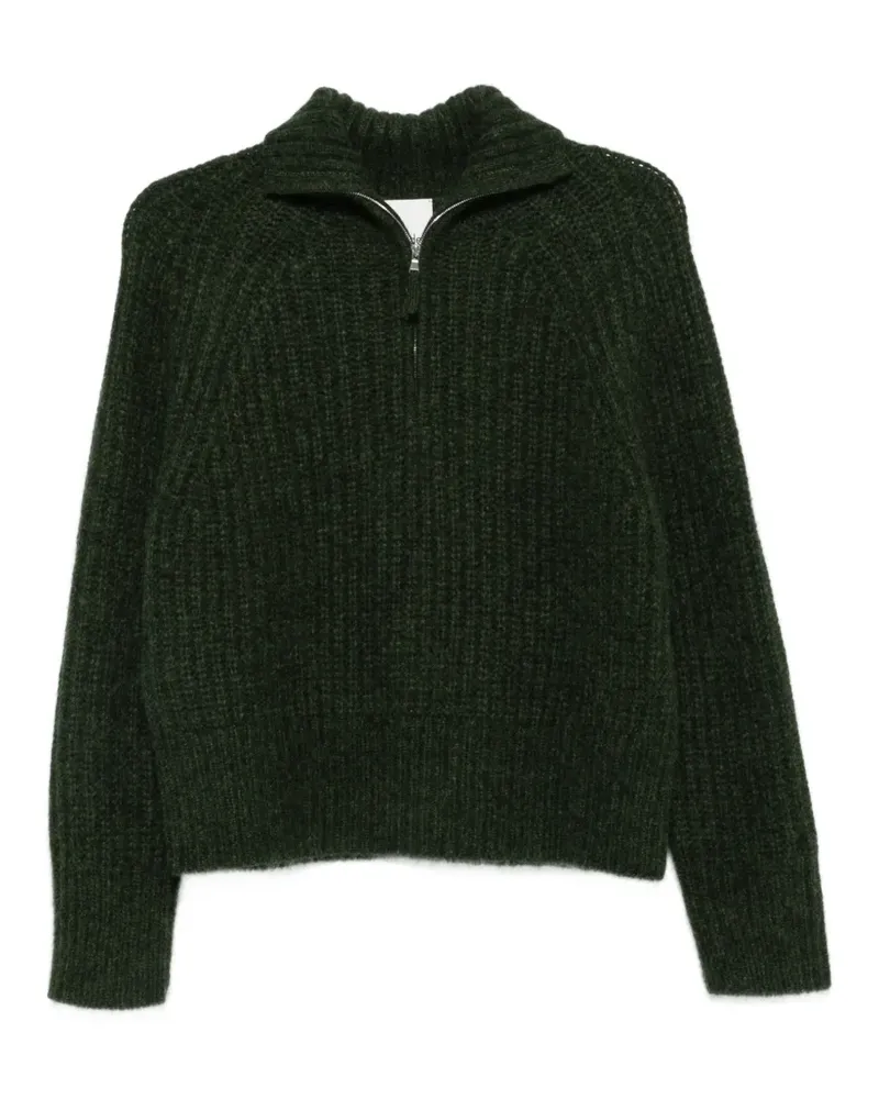 ALLUDE Gerippter Troyer Pullover mit kurzem Reißverschluss - Grün Grün