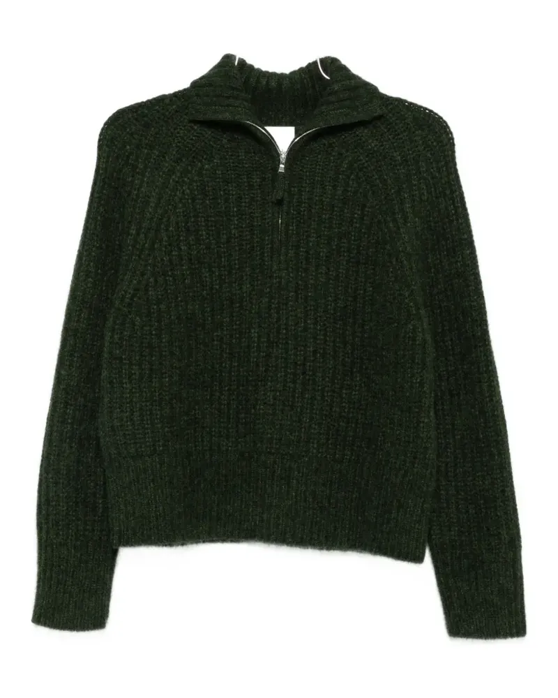 ALLUDE Gerippter Troyer Pullover mit kurzem Reißverschluss - Grün Grün