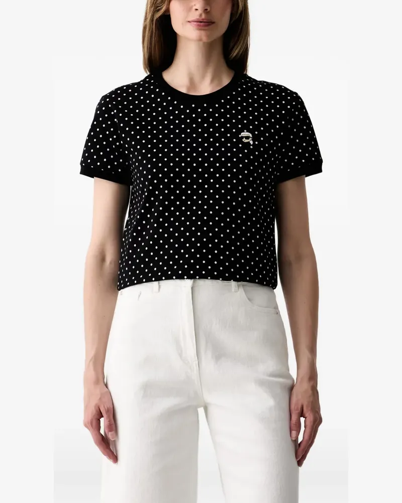 Karl Lagerfeld polka-dot logo-patch T-shirt - Schwarz Schwarz