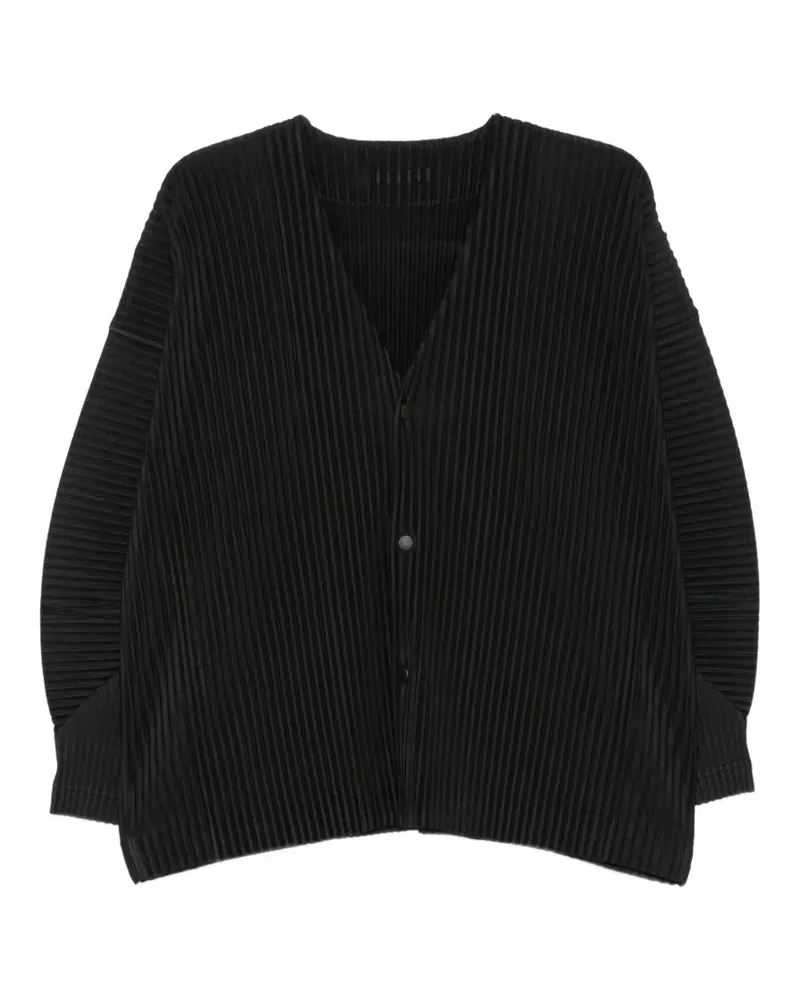 Issey Miyake pleated V-neck cardigan - Schwarz Schwarz