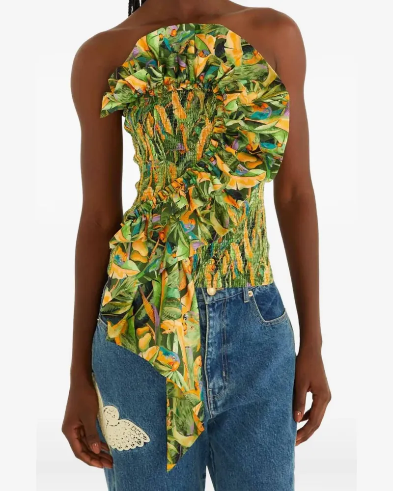 FARM Rio ruffled smocked top - Grün Grün