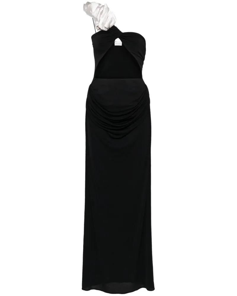 Magda Butrym One-Shoulder-Kleid mit Blumen Schwarz