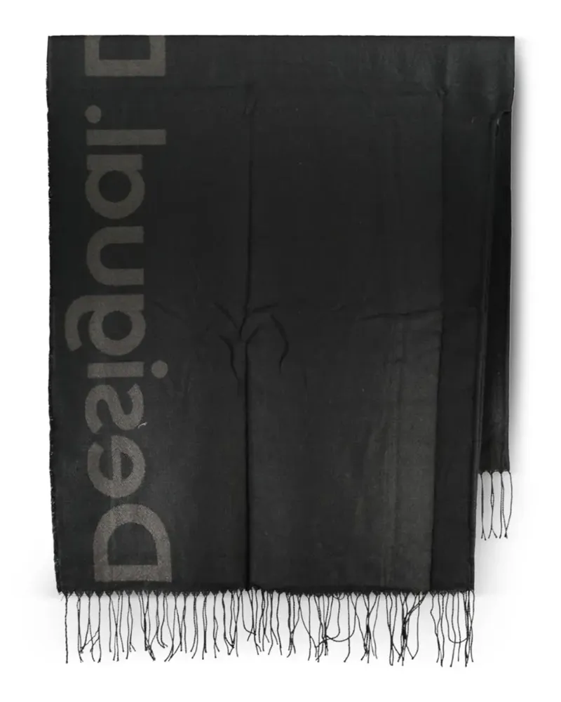 Desigual logo-print fringed scarf - Schwarz Schwarz