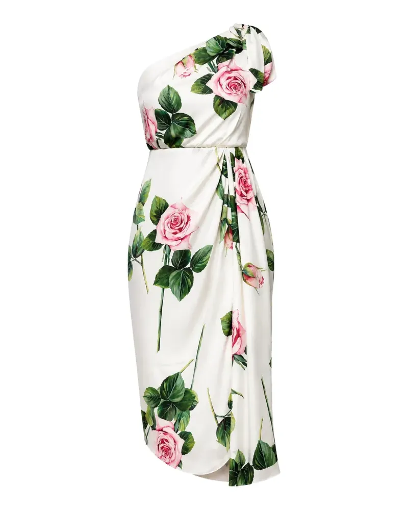 Dolce & Gabbana Drapiertes Midikleid mit Rosen-Print - Weiß Weiß