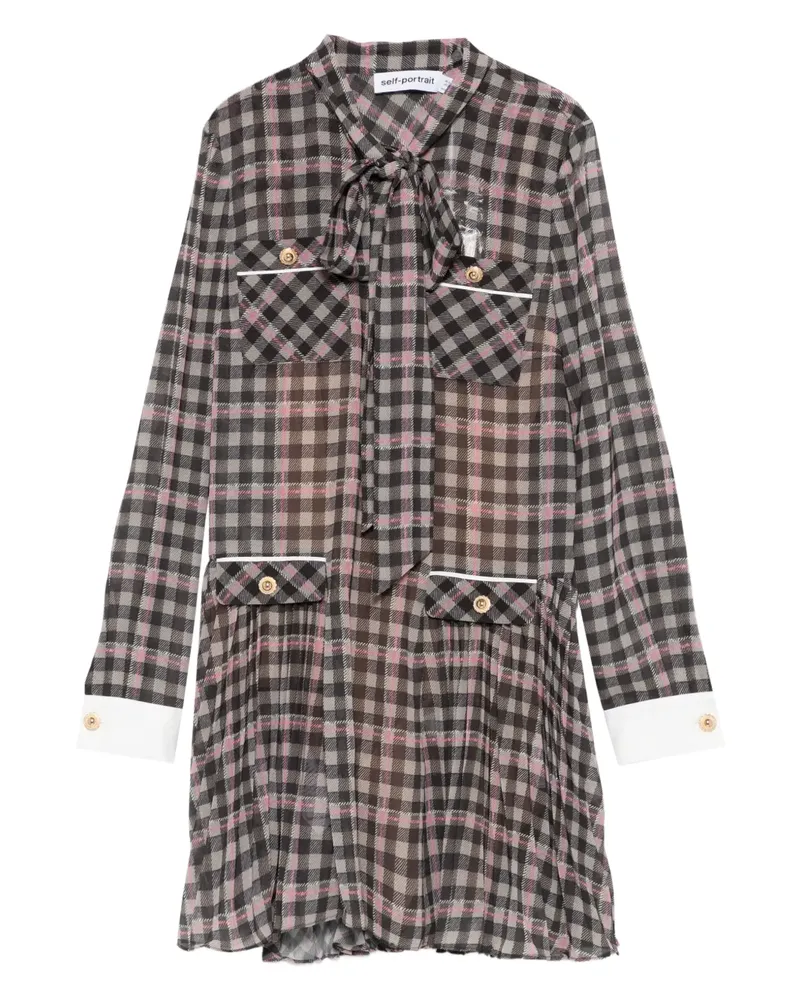 Self-Portrait Kariertes Kleid mit Falten - Braun Braun