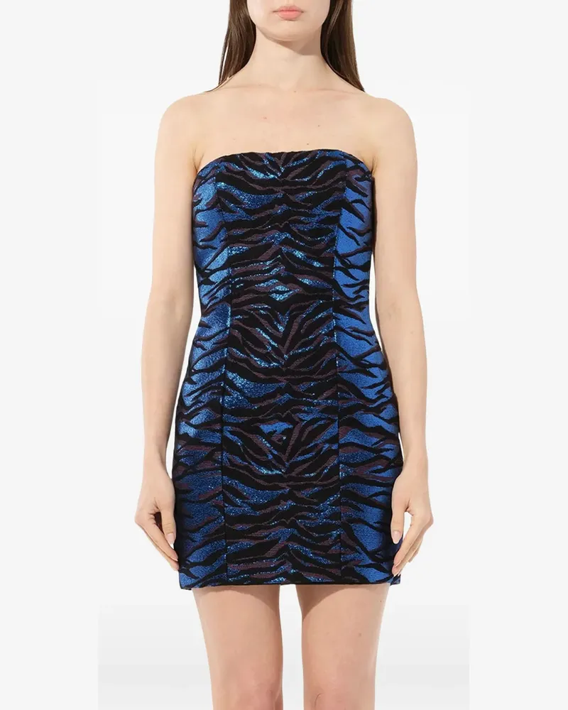 Balmain tiger-print strapless mini dress - Blau Blau