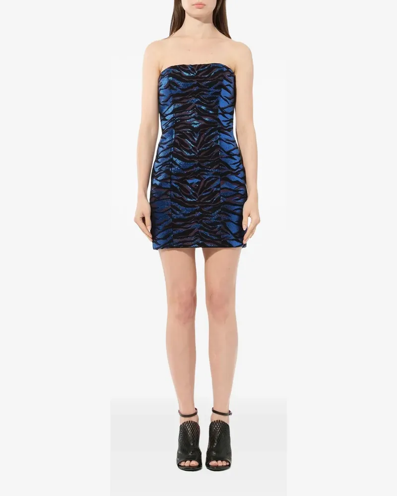 Balmain Schulterfreies Kleid mit Tiger-Print - Blau Blau