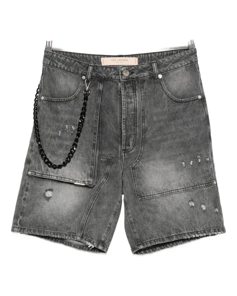 Yes London distressed-effect chain-detail shorts - Grau Grau