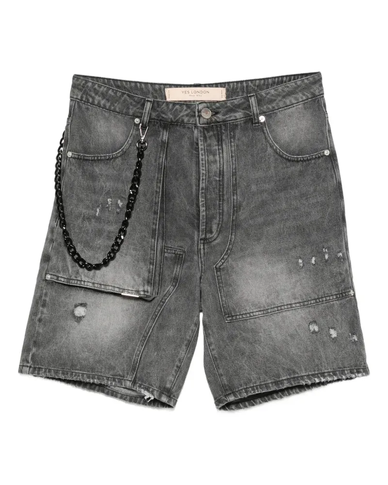 Yes London distressed-effect chain-detail shorts - Grau Grau