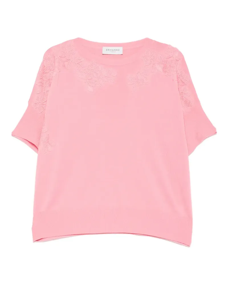 Ermanno Scervino T-Shirt mit Blumenspitze - Rosa Rosa