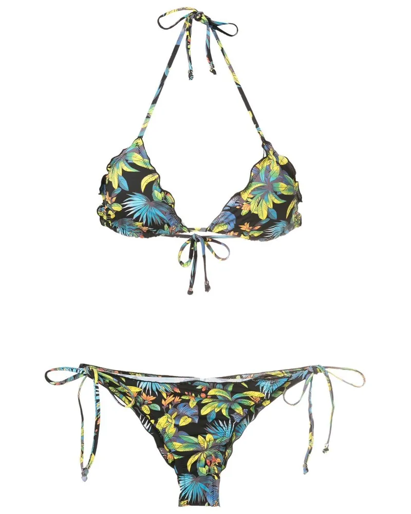 Amir Slama Bikini mit tropischem Print - Schwarz Schwarz