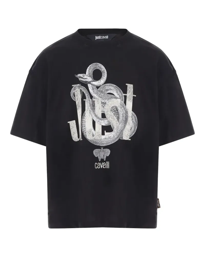 Just Cavalli T-Shirt mit Schlangenprint - Schwarz Schwarz