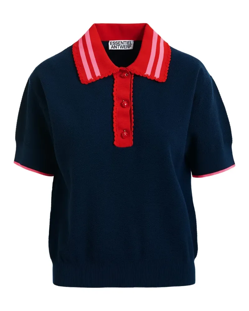 Essentiel lace-trimmed strawberry-button polo top - Blau Blau