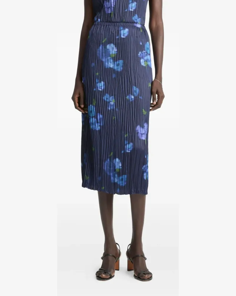Vince Poppy Blur Midirock mit Blumen - Blau Blau