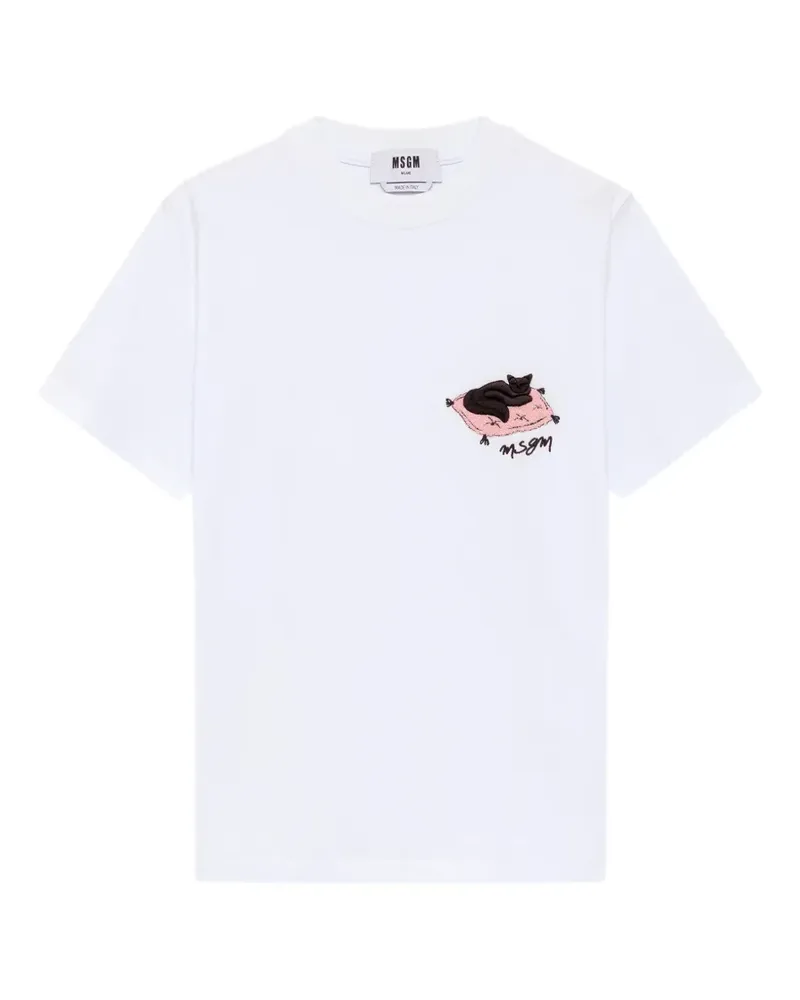 MSGM T-Shirt mit Katzenstickerei - Weiß Weiß