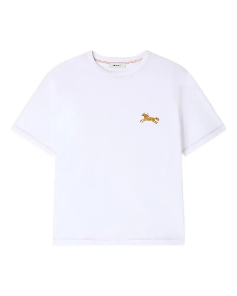 Sandro T-Shirt mit Pferdestickerei - Weiß Weiß