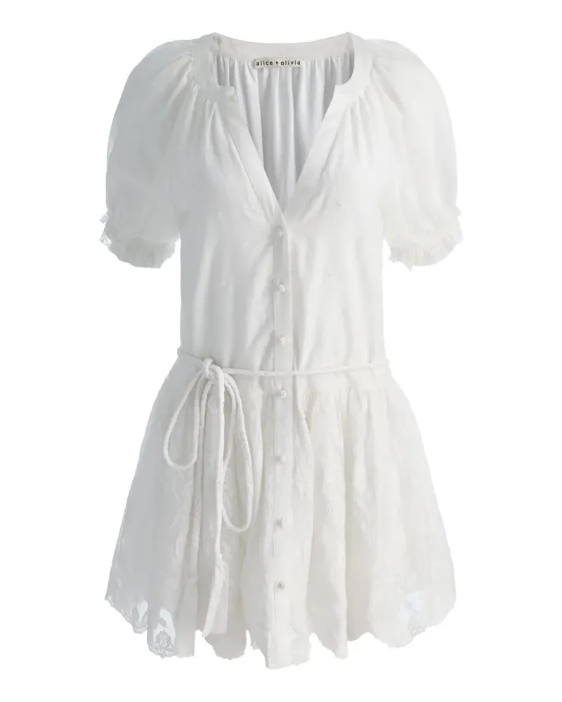 Alice + Olivia Geknöpftes Kleid mit Puffärmeln - Weiß Weiß