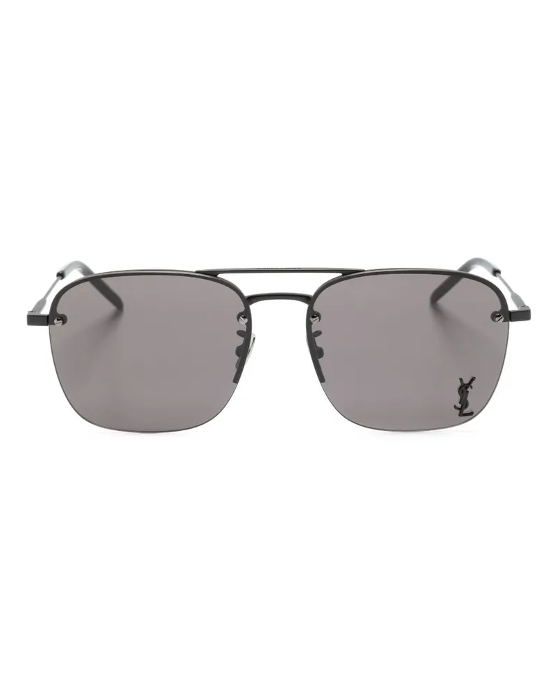 Saint Laurent Eckige Sonnenbrille mit Logo-Schild - Schwarz Schwarz
