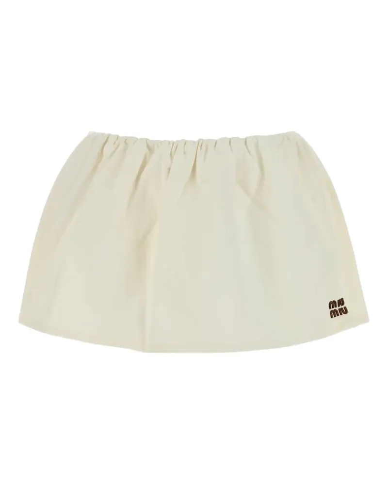 Miu Miu gathered logo-patch mini skirt - Nude Nude