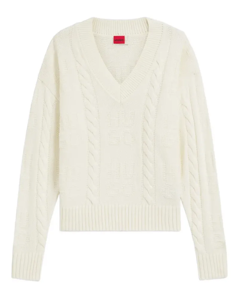 HUGO BOSS Pullover mit Zopfmuster - Weiß Weiß