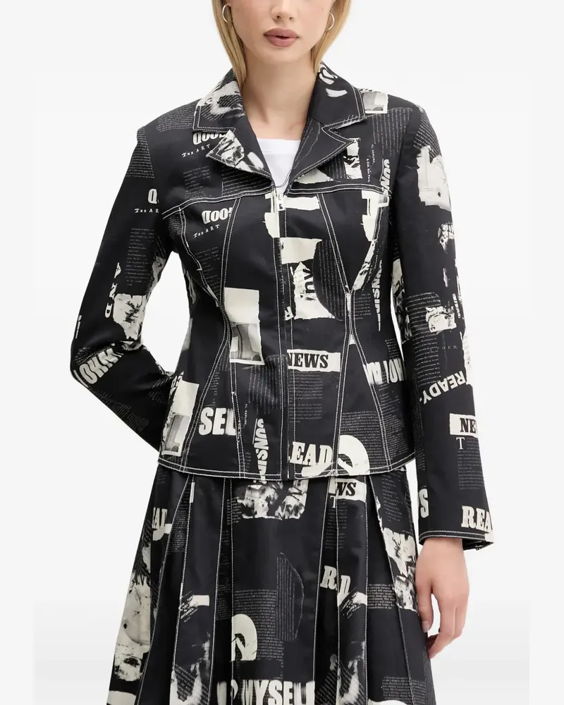 Desigual contrast-stitch printed blazer - Schwarz Schwarz