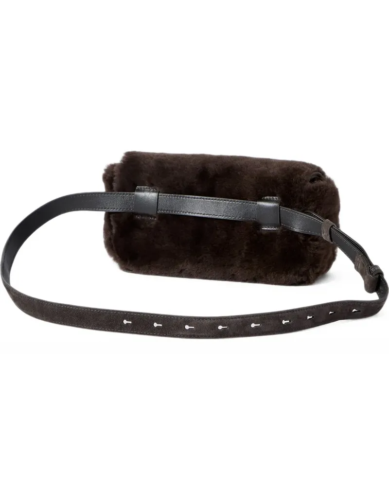 Brunello Cucinelli Kleine Explorer Gürteltasche aus Shearling mit edler Kette - Braun Braun