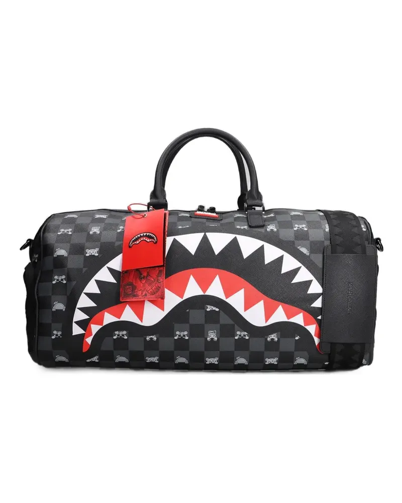 Sprayground check-pattern shark-print duffle bag - Schwarz Schwarz