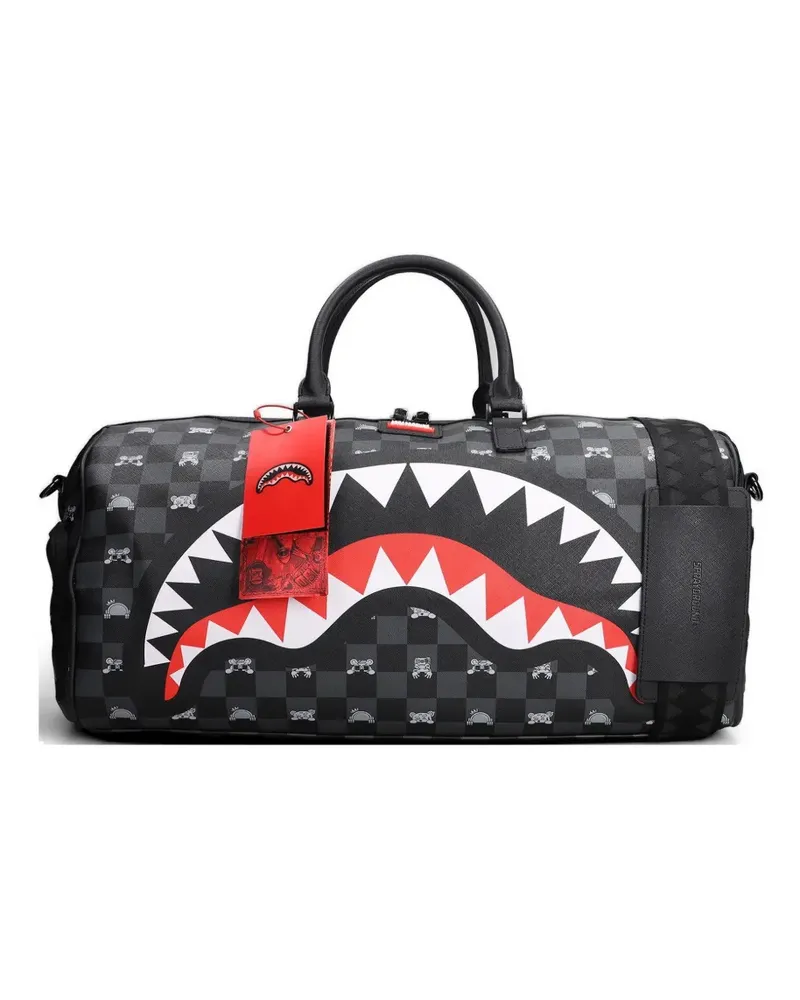 Sprayground check-pattern shark-print duffle bag - Schwarz Schwarz