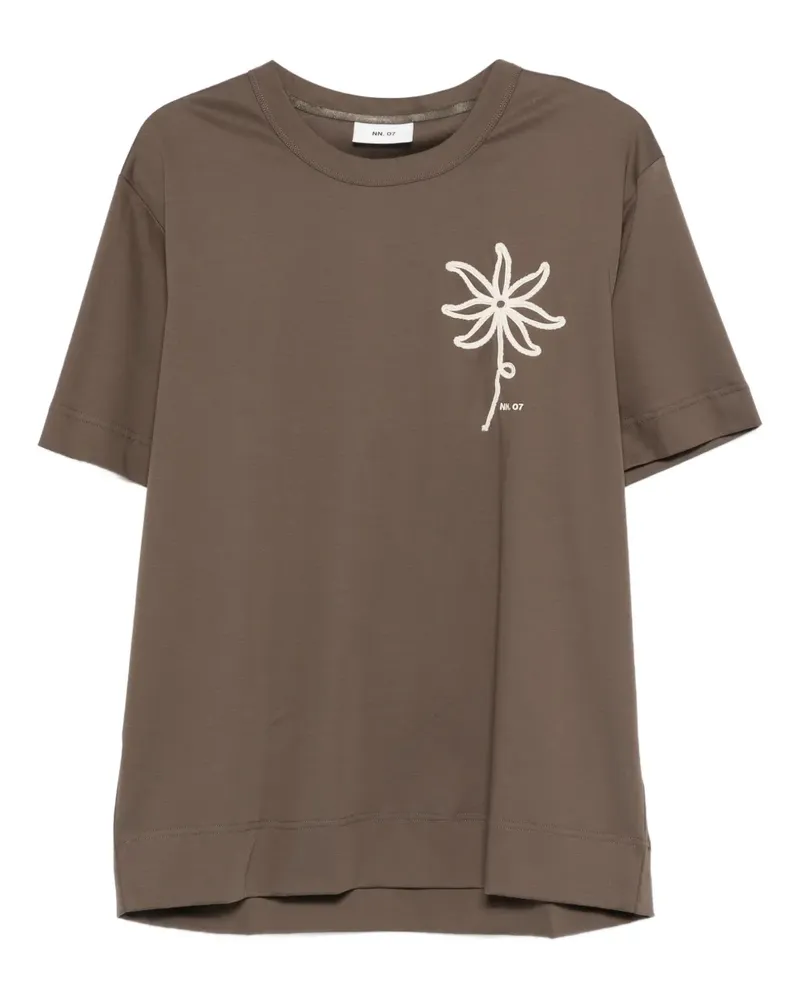 NN 07 T-Shirt mit Blumenmotiv - Braun Braun