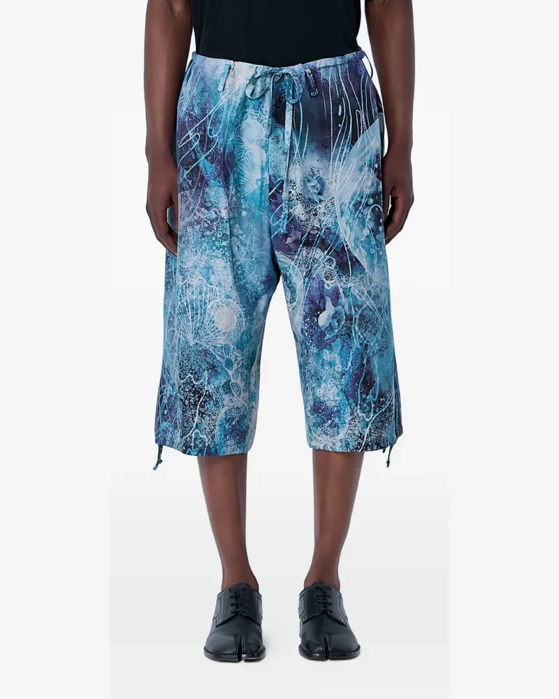 Yohji Yamamoto drawstring-waist wide-leg shorts - Blau Blau