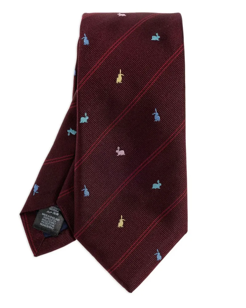 Paul Smith Gestreifte Krawatte mit Hasen-Print - Rot Rot