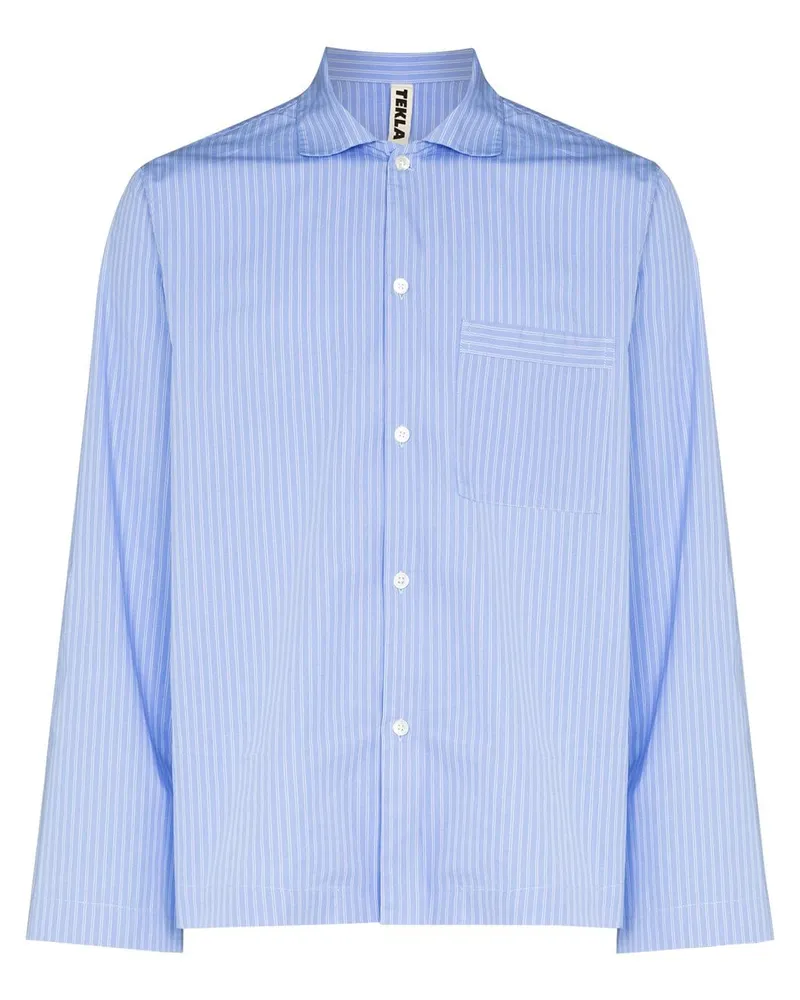 TEKLA Pyjama-Oberteil mit Nadelstreifen - Blau Blau