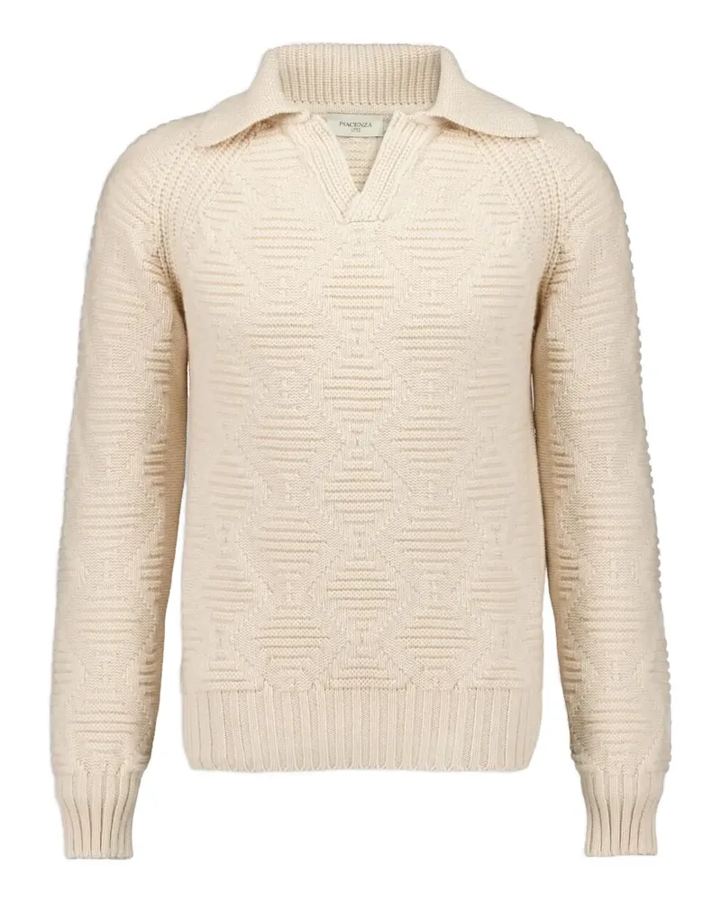Piacenza Cashmere Poloshirt mit Zopfmuster - Nude Nude