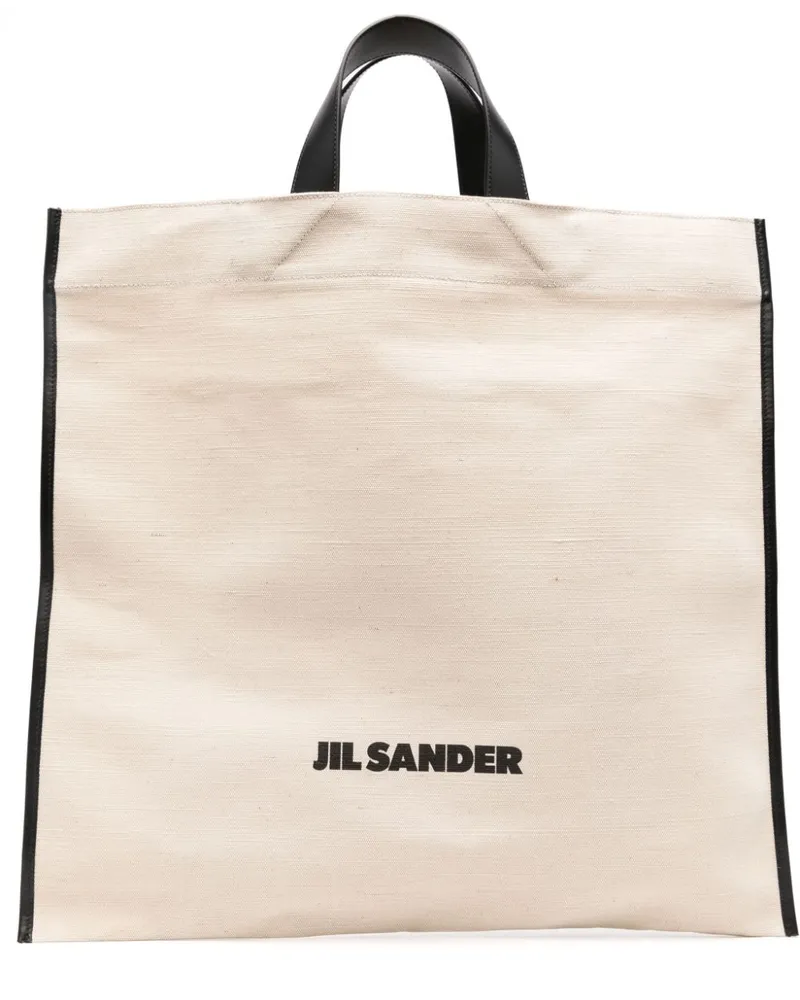 Jil Sander Border Book Tote Bag aus Canvas Weiß