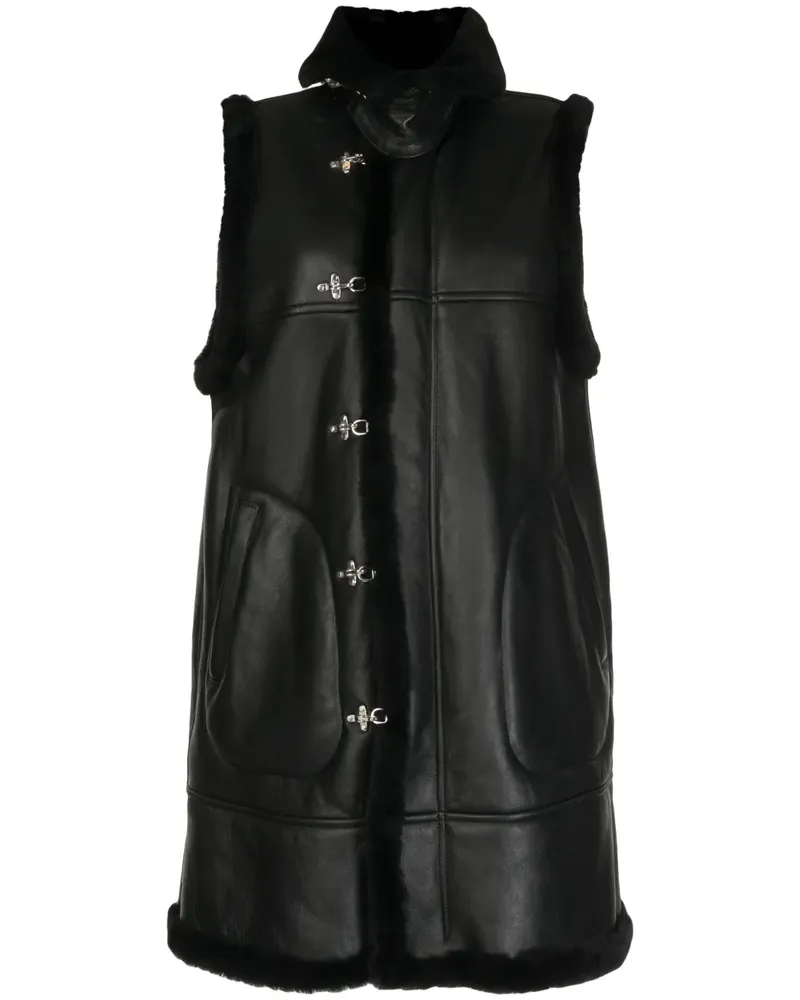 Noir Kei Ninomiya Langer Ledermantel - Schwarz Schwarz