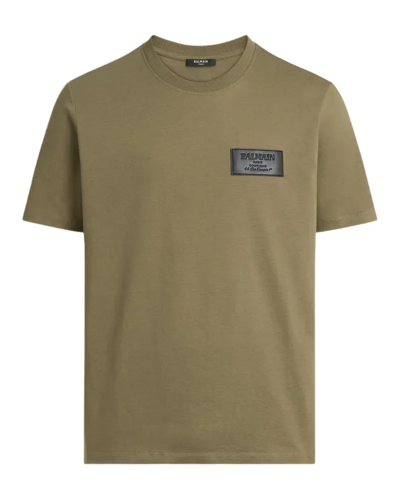 Balmain T-Shirt mit Vintage-Lederetikett - Grün Grün