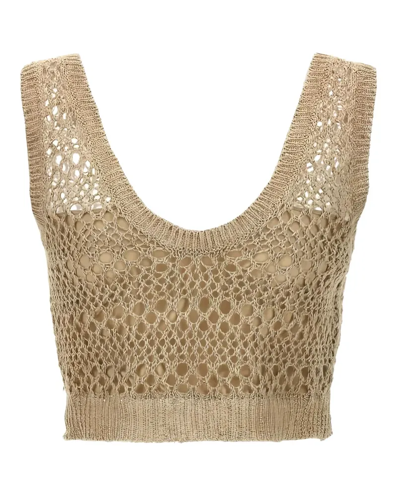 Brunello Cucinelli open-knit V-neck top - Nude Nude