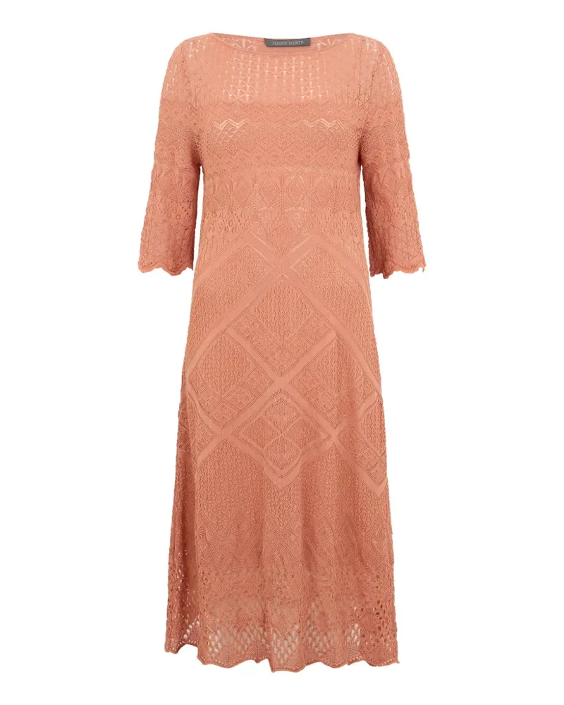 Alberta Ferretti crochet-knit three-quarter sleeve midi dress - Orange Orange