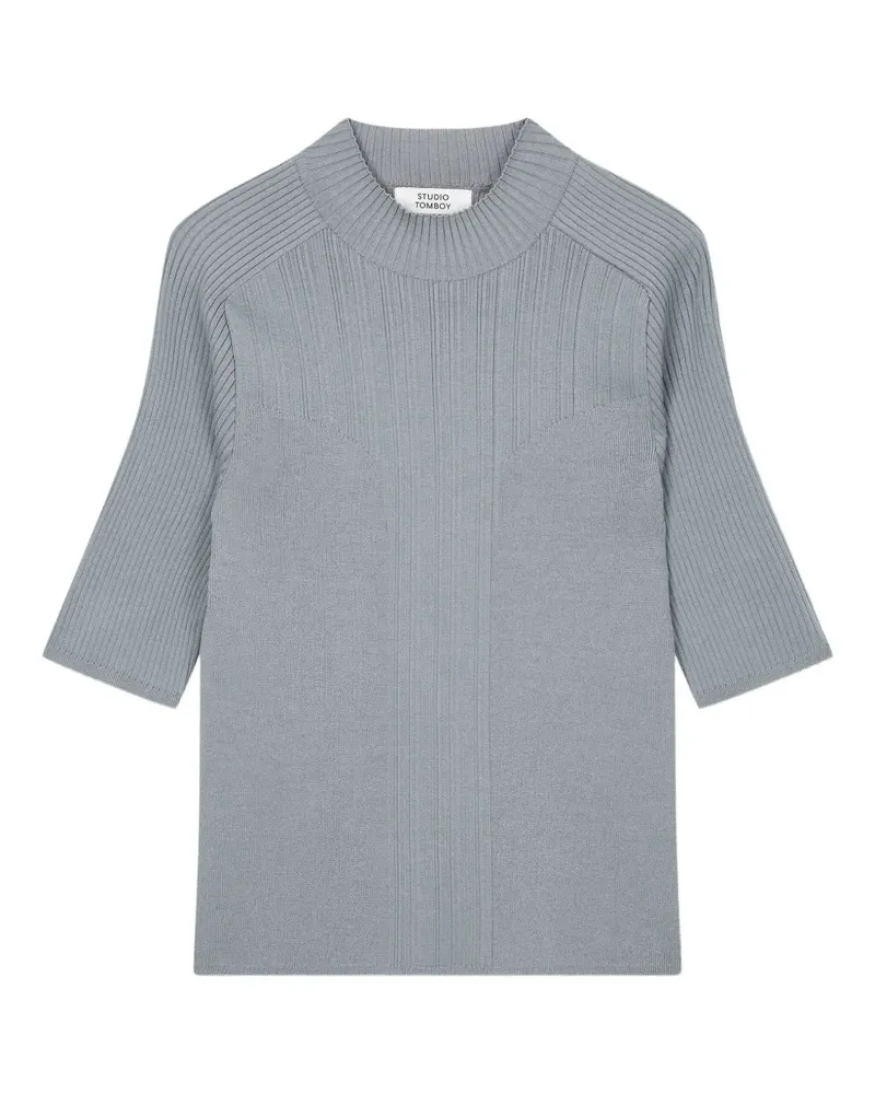 STUDIO TOMBOY Geripptes T-Shirt mit Stehkragen - Grau Grau