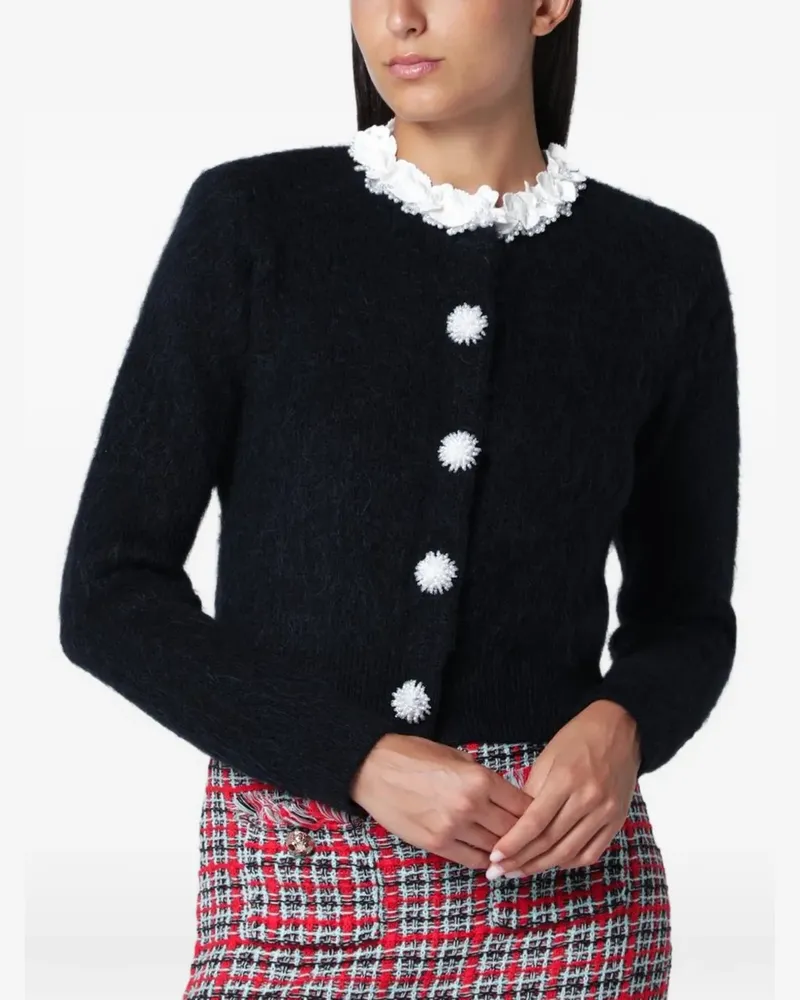 Self-Portrait navy flower pearl trim knit jumper - Blau Blau
